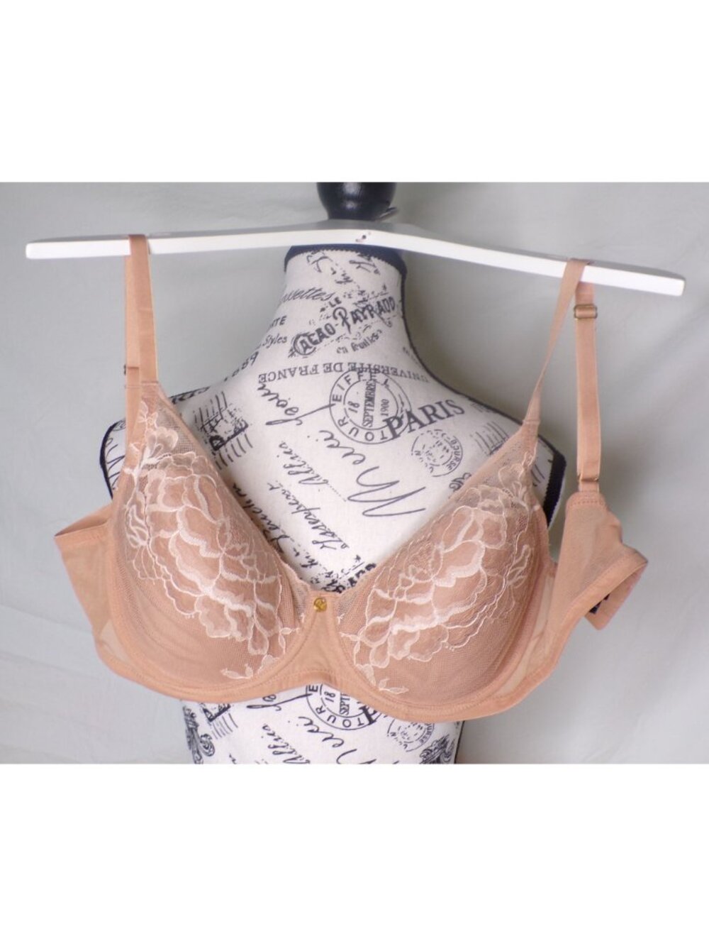 🆕NATORI Flora Lace Underwire Plunge Bra 34G Glaze Cash (Dark Beige) #721150 - Picture 11 of 11
